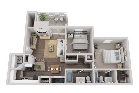 Floor plan for 2 beds, 2 baths, 1100 sqft